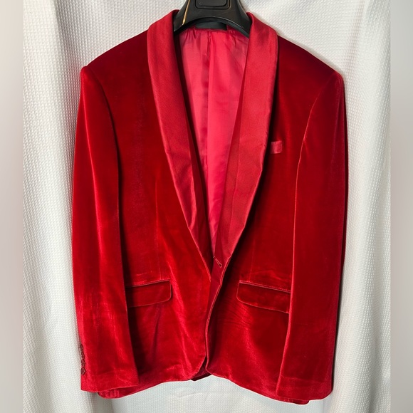 Cielo Solid Red Velvet / Satin Shawl Collar Modern Slim Fit Cut Velour Men'S Blazer Jacket main image 1